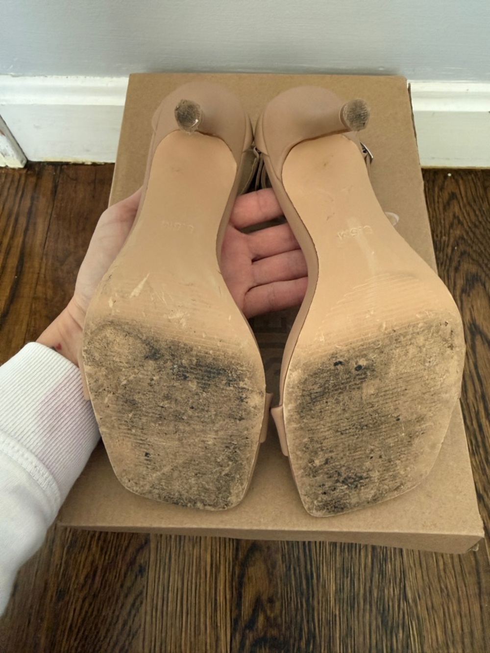 Steve Madden Nude/Tan Ankle-Strap Block Heel Sandals - Picture 4 of 8